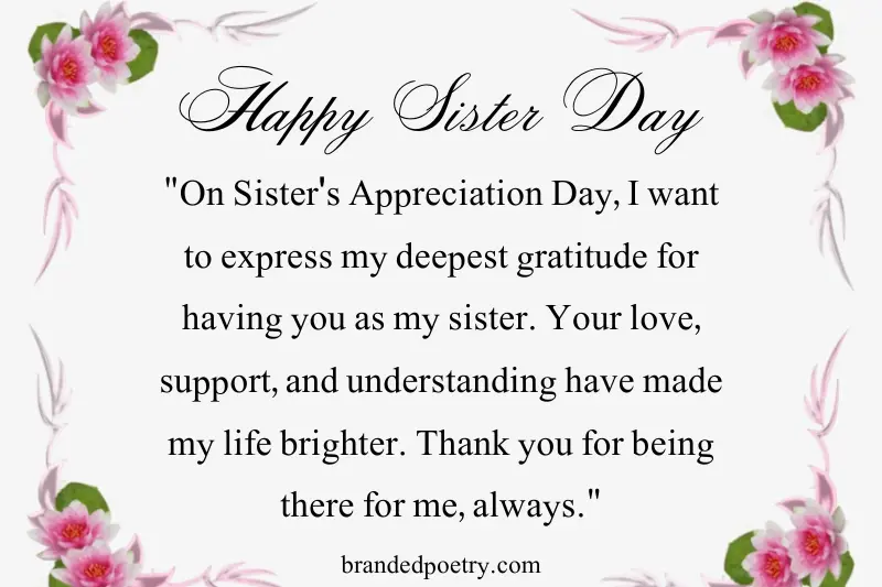 sister appreciation day wish in english